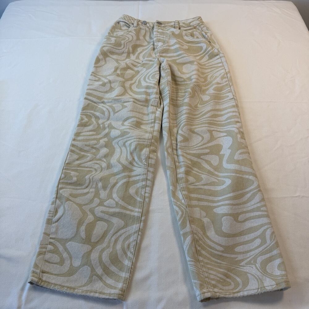 Tiger Mist Sergio XS Tan White Button Fly Denim Swirl Jeans Wide Leg Baggy Y2K